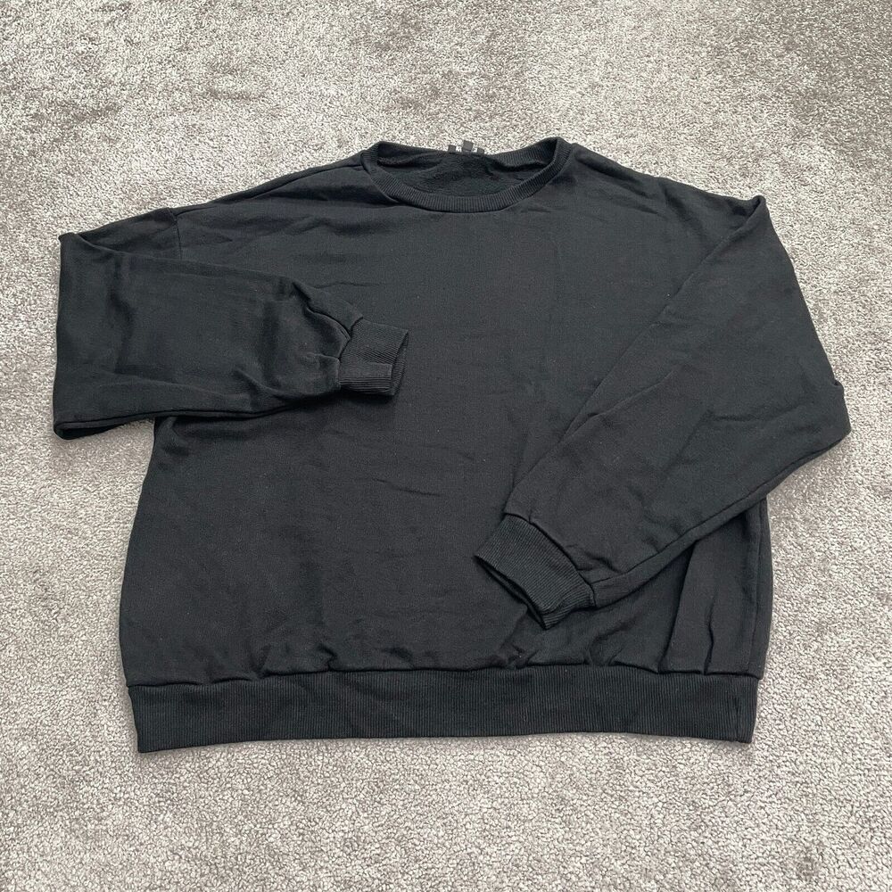 Nasty Gal Crew Neck Pullover Sweatshirt Womens 16 Solid Black Fleece Casual
